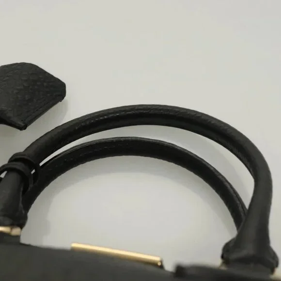 BURBERRY Hand Bag Leather 2way Black Gold Auth mr1365 - Picture 9 of 16